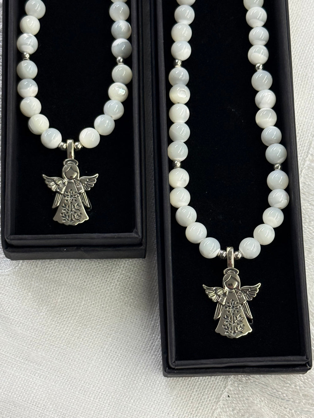 Mother of Pearl Necklace with “Angel” German Silver Pendant