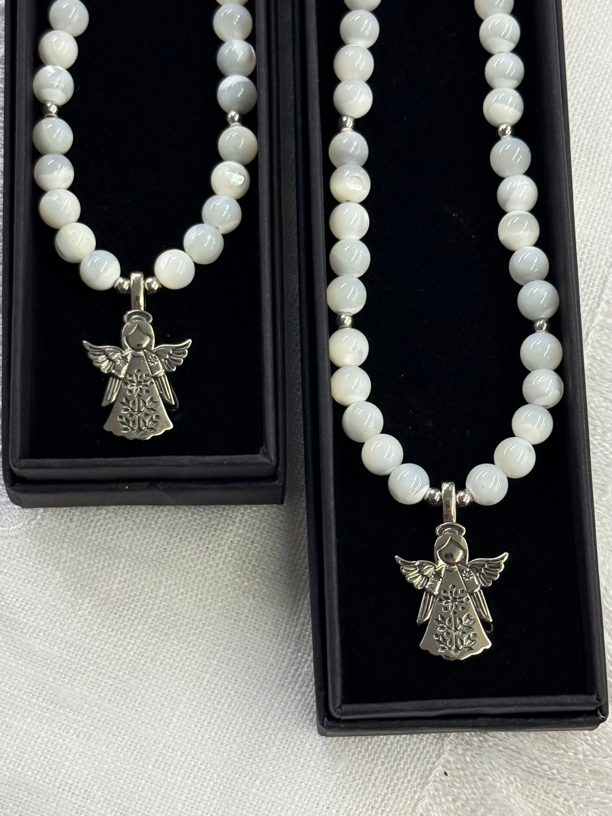 Mother of Pearl Necklace with “Angel” German Silver Pendant