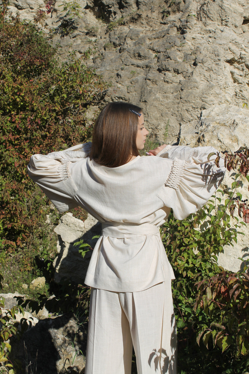 Linen Blouse with Wheat Embroidery