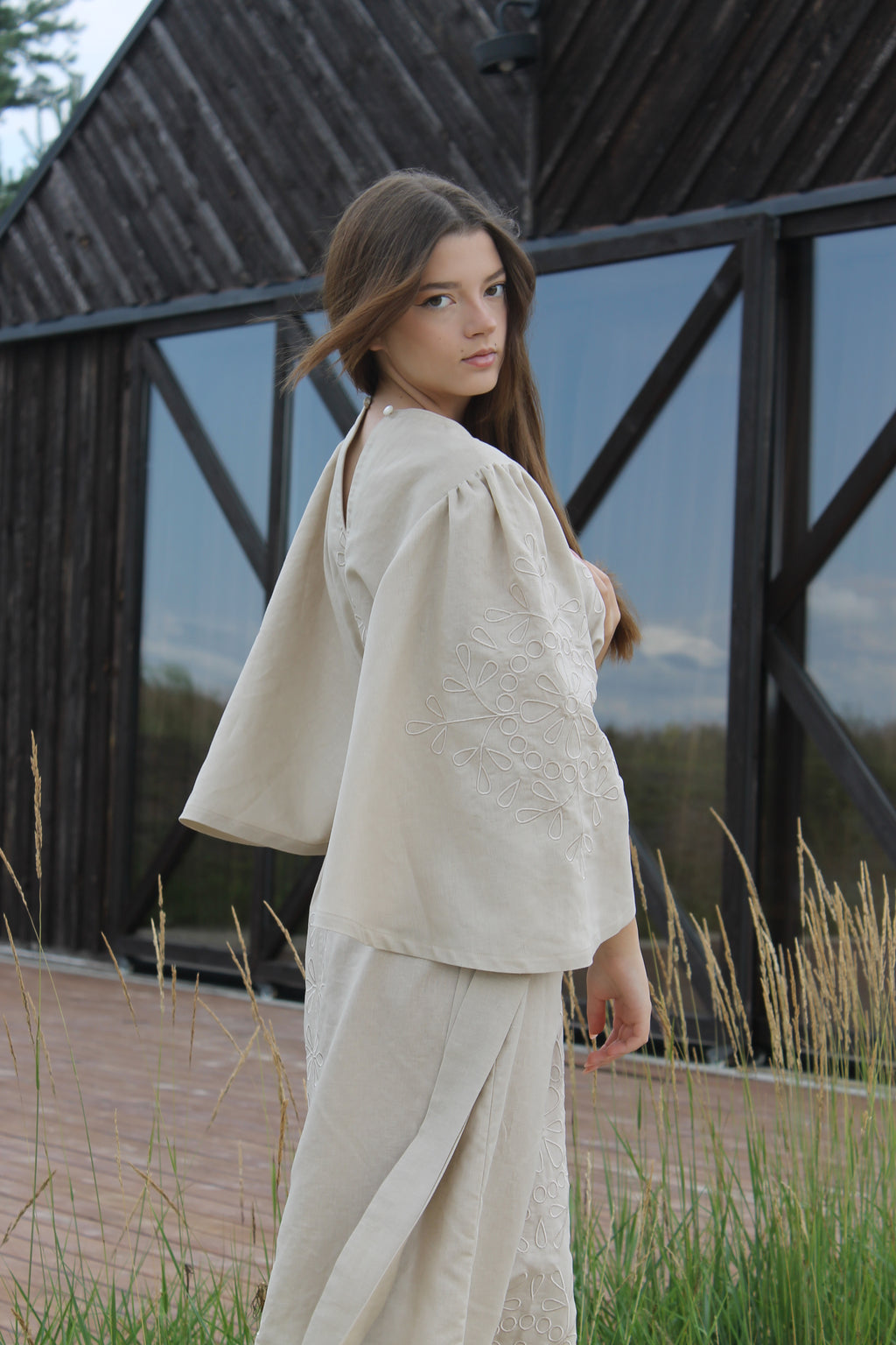 Elegant Linen Maxi Dress With "Tsvit" Embroidery