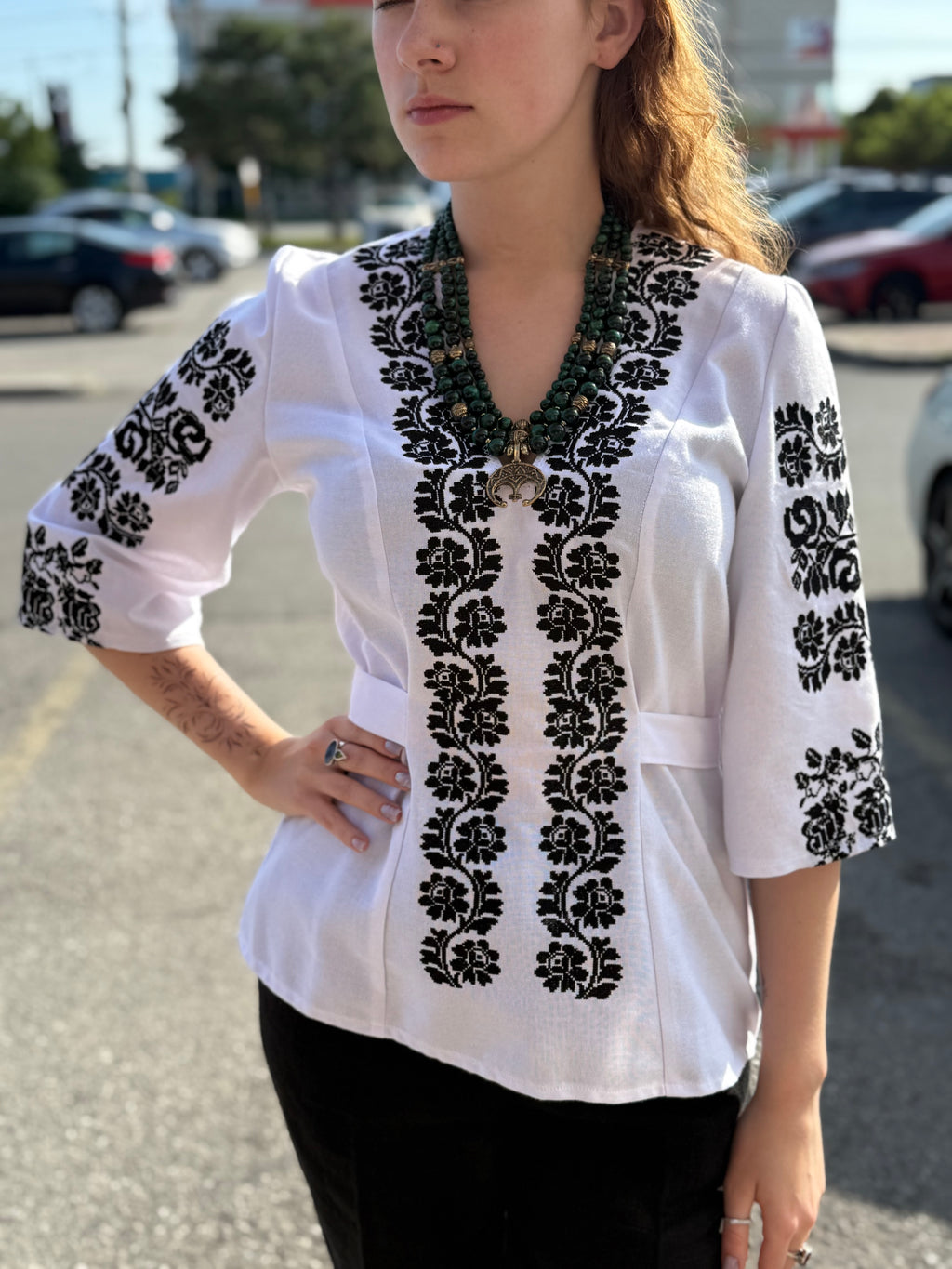 Branch Embroidered Shirt (Women’s - Black, 3/4 Sleeve)