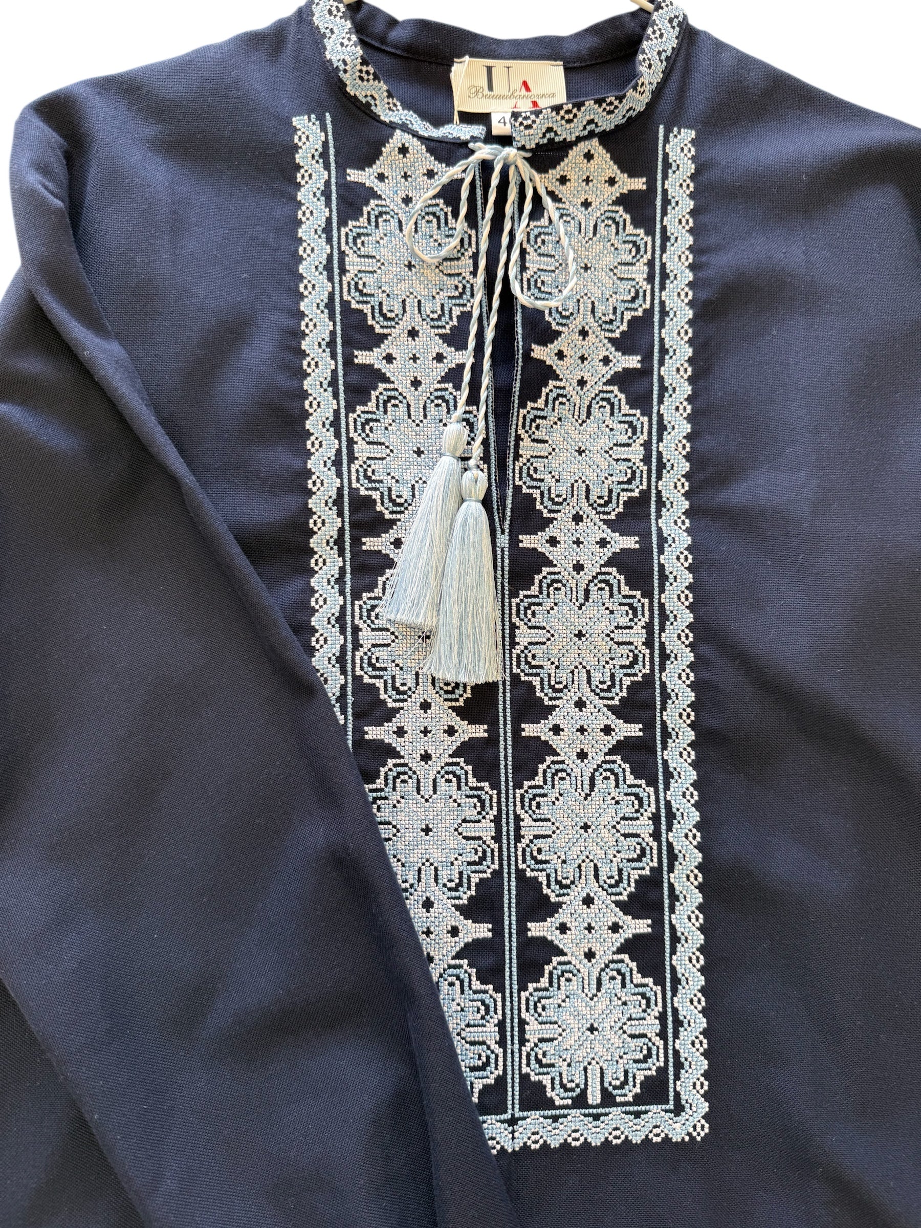 Men’s Dark Blue Vyshyvanka With Traditional Embroidery Long Sleeve