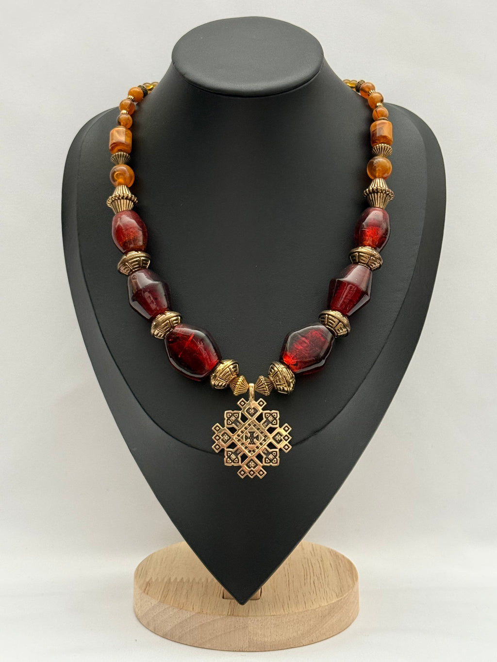 Red Vintage Murano Glass Necklace with Traditional Brass Zgarda
