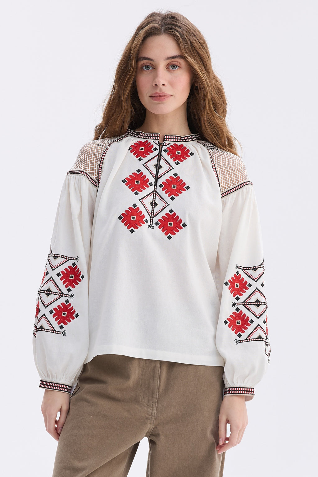 Women’s Embroidered Blouse with Red and Black Ornament