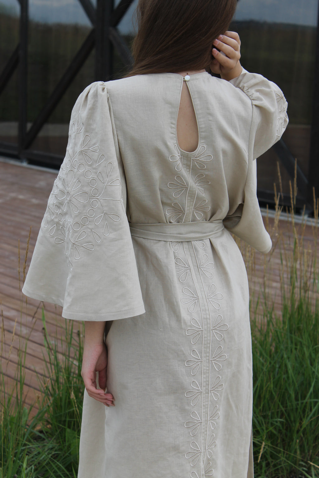 Elegant Linen Maxi Dress With "Tsvit" Embroidery
