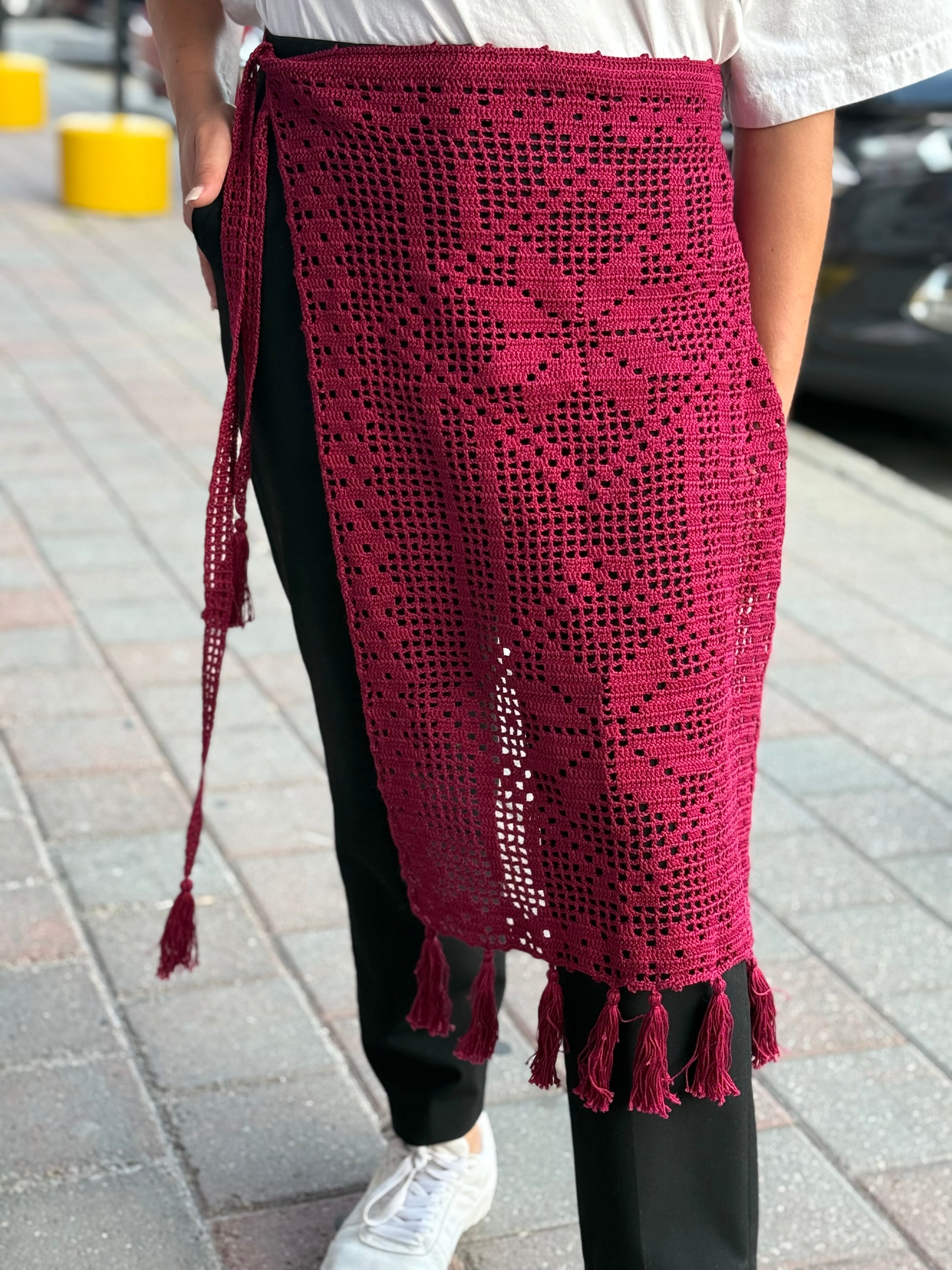 Hand-Knitted “Zapaska” with Traditional Ukrainian Ornament Cherry Colour