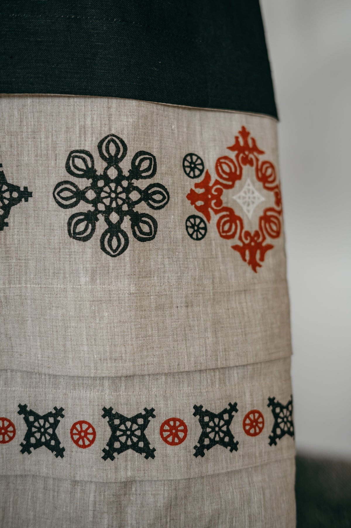 Black Ukrainian Midi Dress with Traditional Block Print