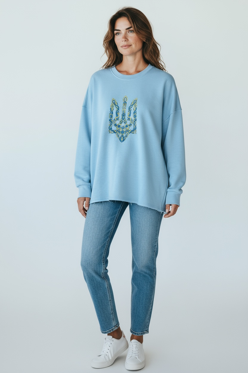Light Blue Sweatshirt With "Tryzub" Embroidery
