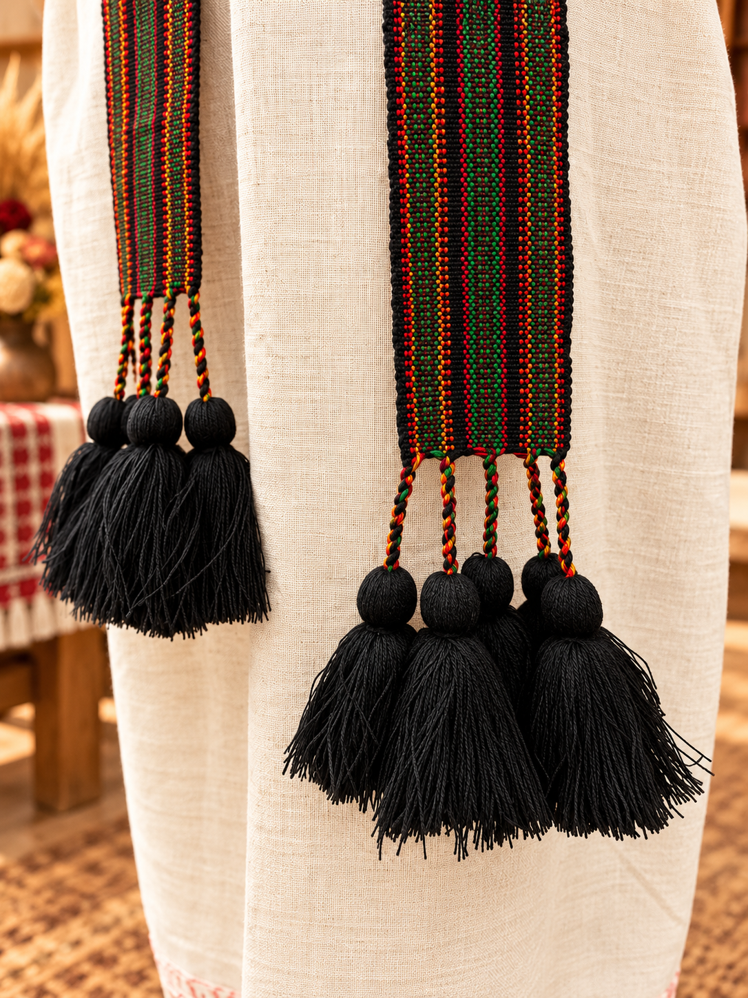 Traditional Women’s Ukrainian Kraika With Orange-Green dark Tassels