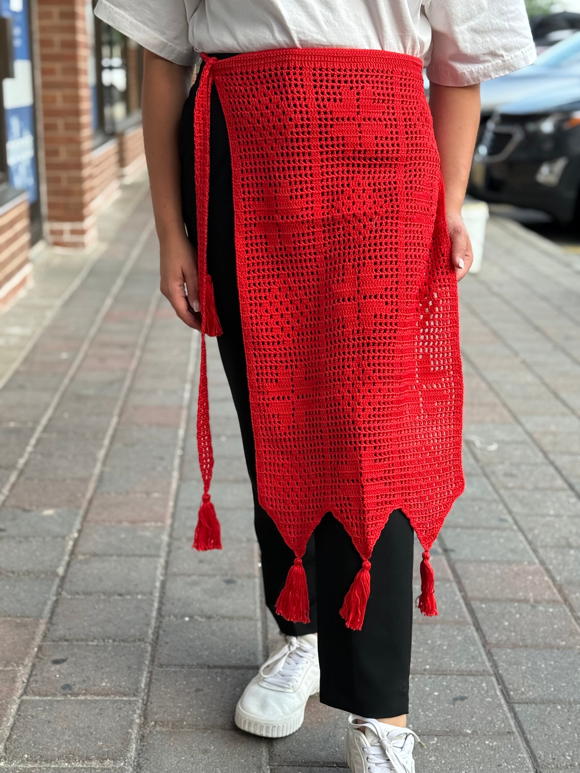 Hand-Knitted “Zapaska” with Traditional Ukrainian Ornament Red Colour