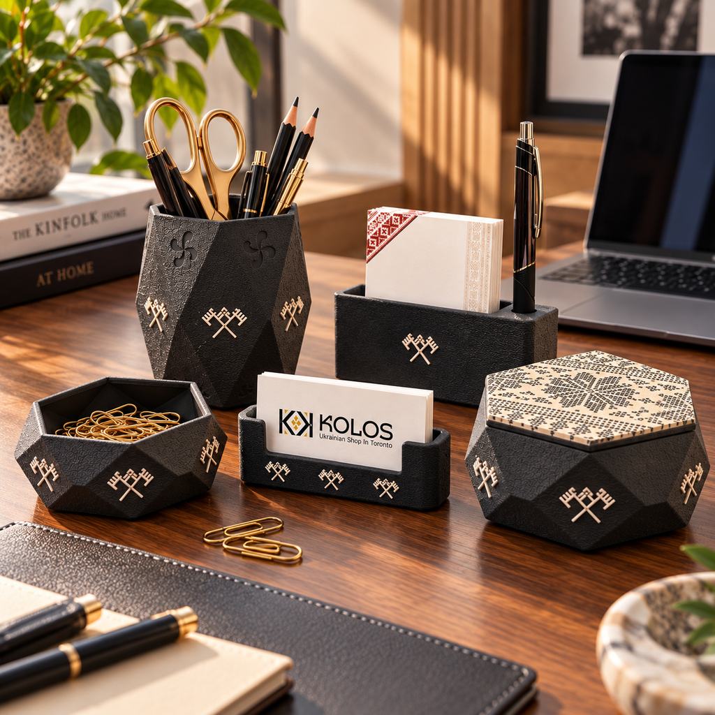 Ukrainian Print Desk Organizer Set — 5 Pieces