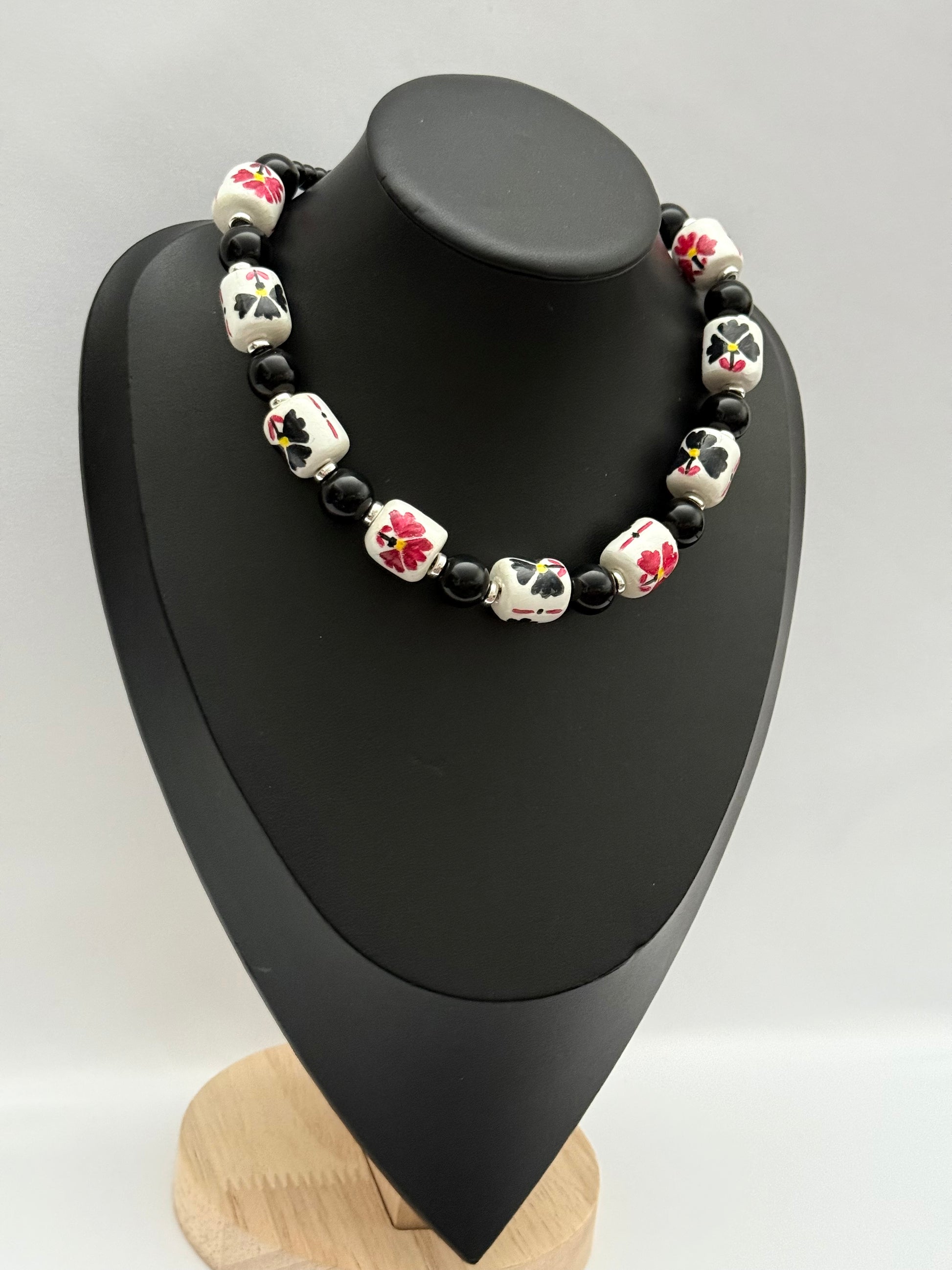 Single-Strand Onyx Choker with Handmade Ceramics Beads