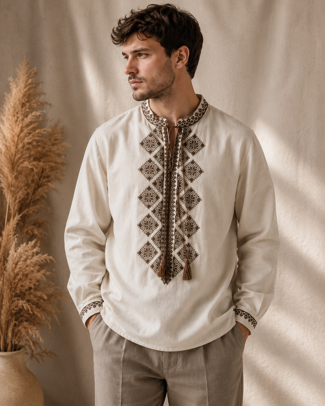 Men’s Linen Shirt with Traditional Ukrainian Embroidery