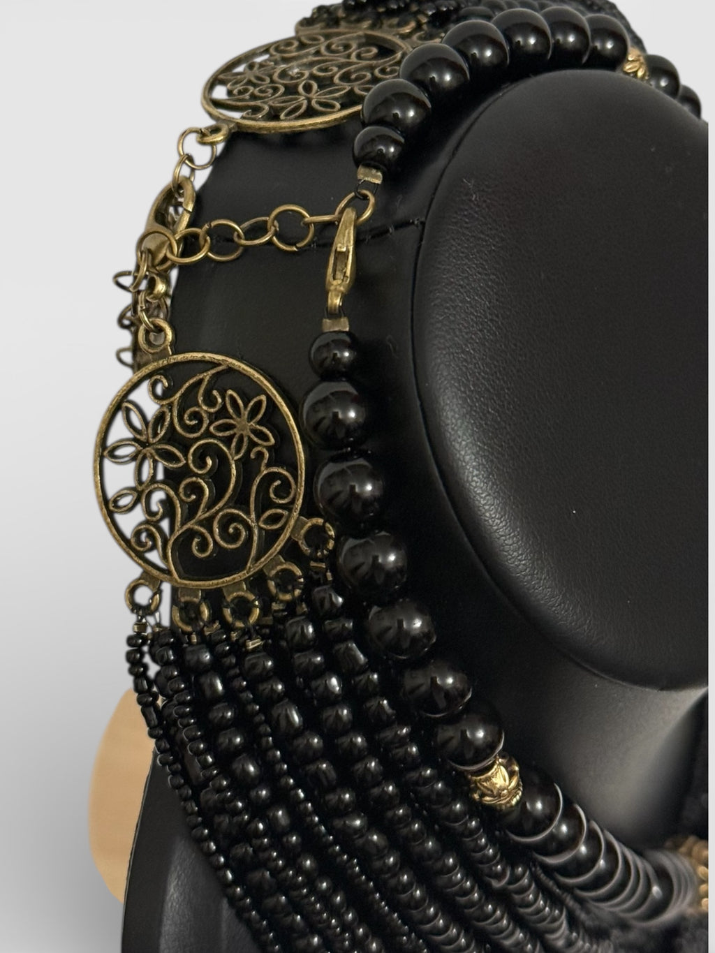 Black Necklace with Lunula 2-in-1 | Single-Strand + Multi-Strand