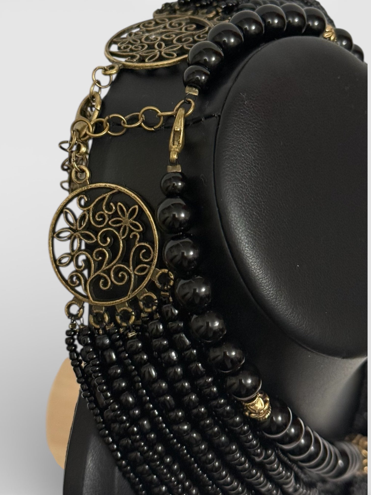 Black Necklace with Lunula 2-in-1 | Single-Strand + Multi-Strand