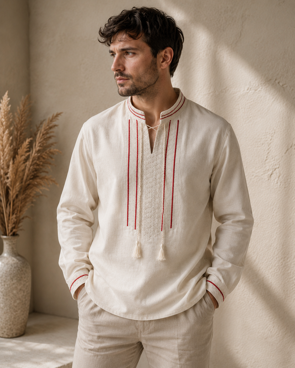 Men’s Linen Shirt with Embroidery