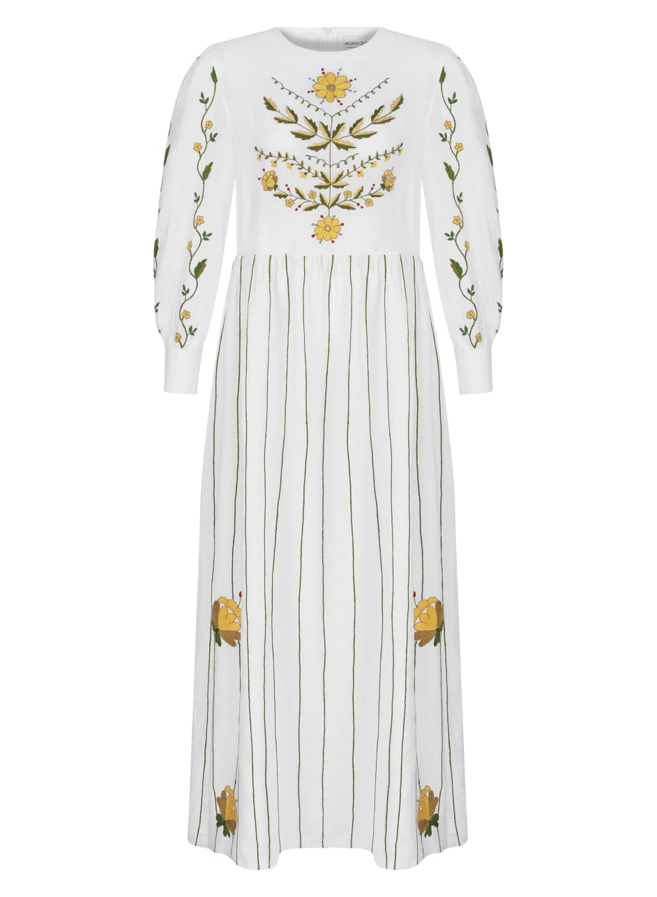 Sunflower hand-embroidered linen dress