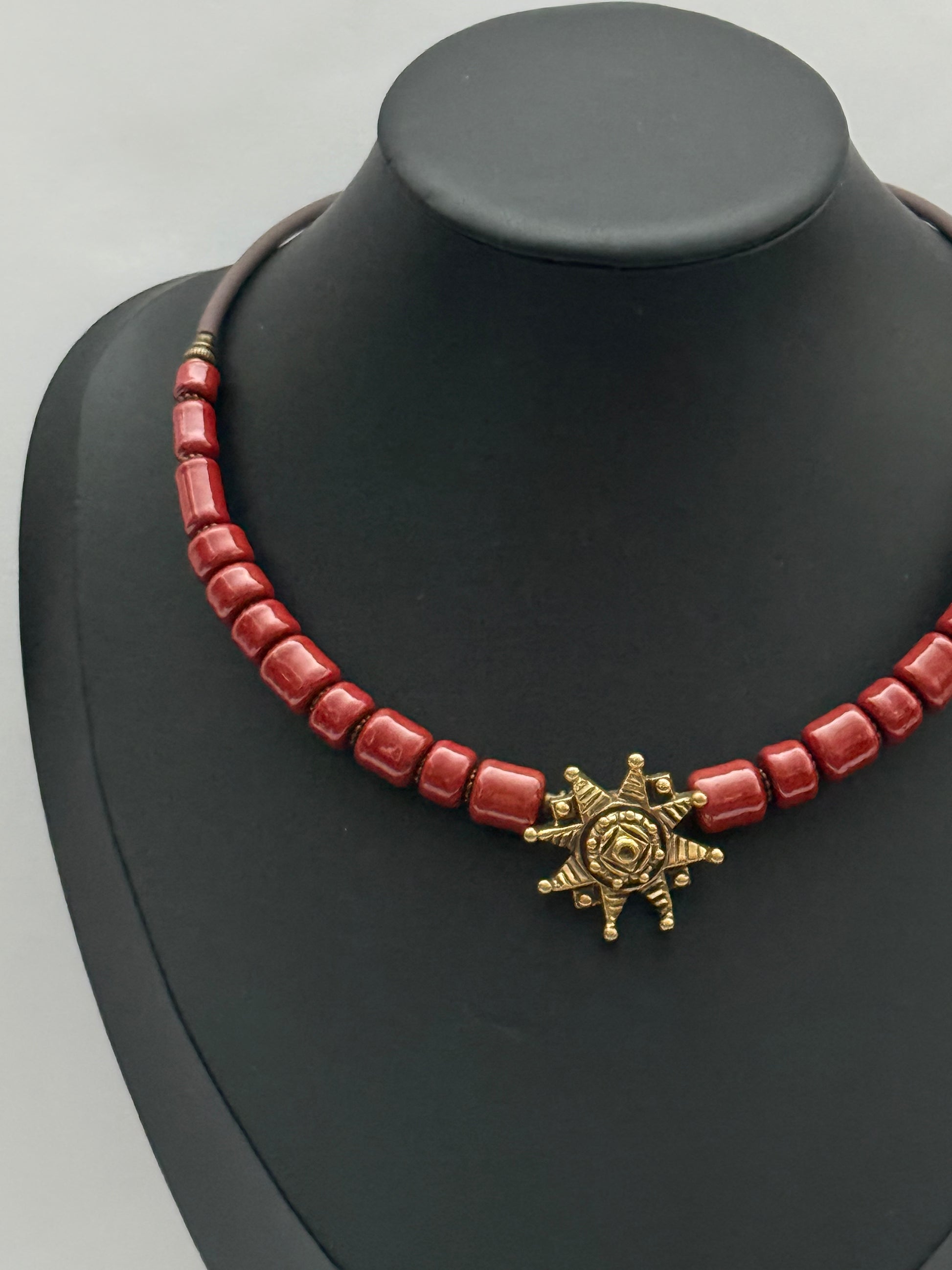 Kosiv Ceramic Choker with Brass Star – Handmade Ukrainian Jewelry