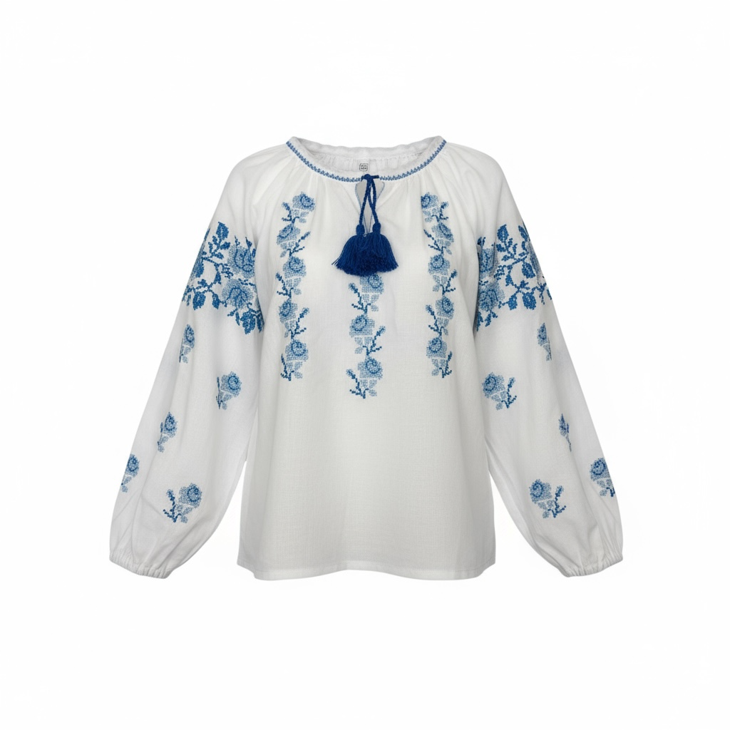 Girls White Cotton Vyshyvanka Long Sleeve In Ukrainian Traditions