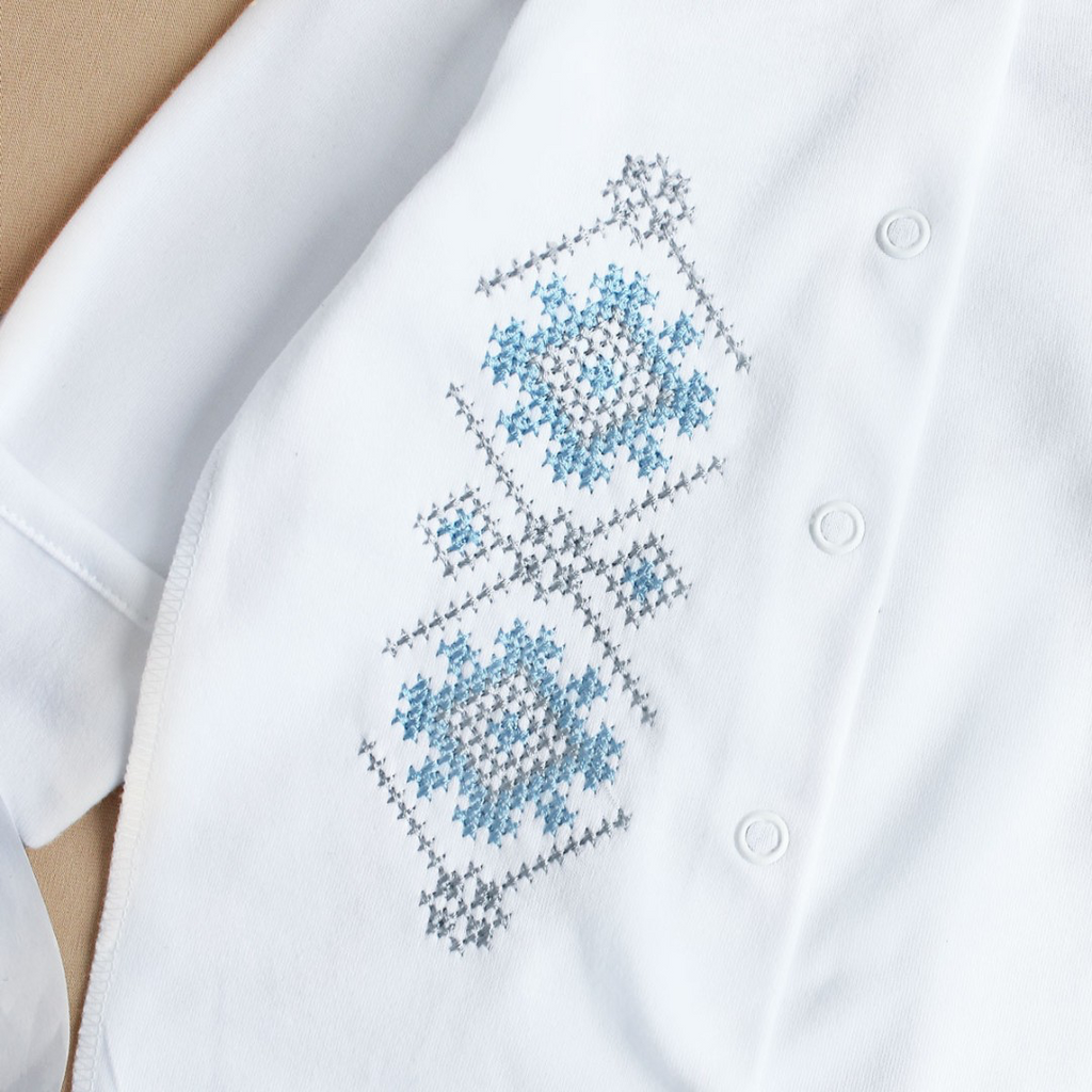 Embroidered Baby Boy Romper with Traditional Ukrainian Ornament