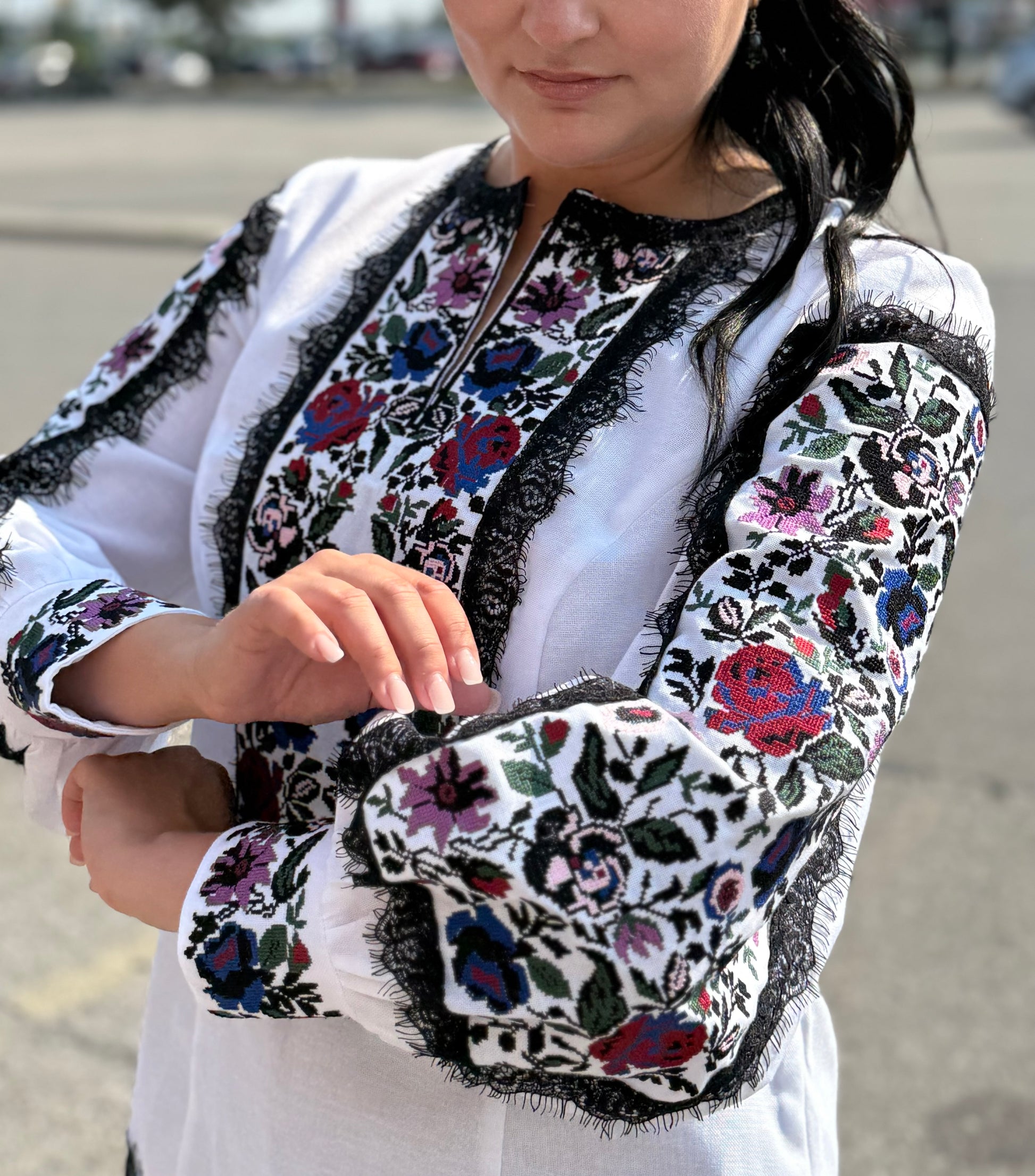 Women’s Embroidered Shirt "Kucheriava" – White Ukrainian Vyshyvanka with Floral Motifs