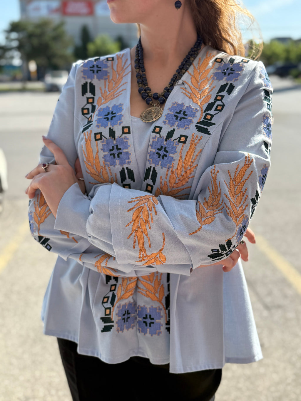 Women’s Embroidered Shirt "Cornflowers" – Light Blue Ukrainian Vyshyvanka with Floral Motifs