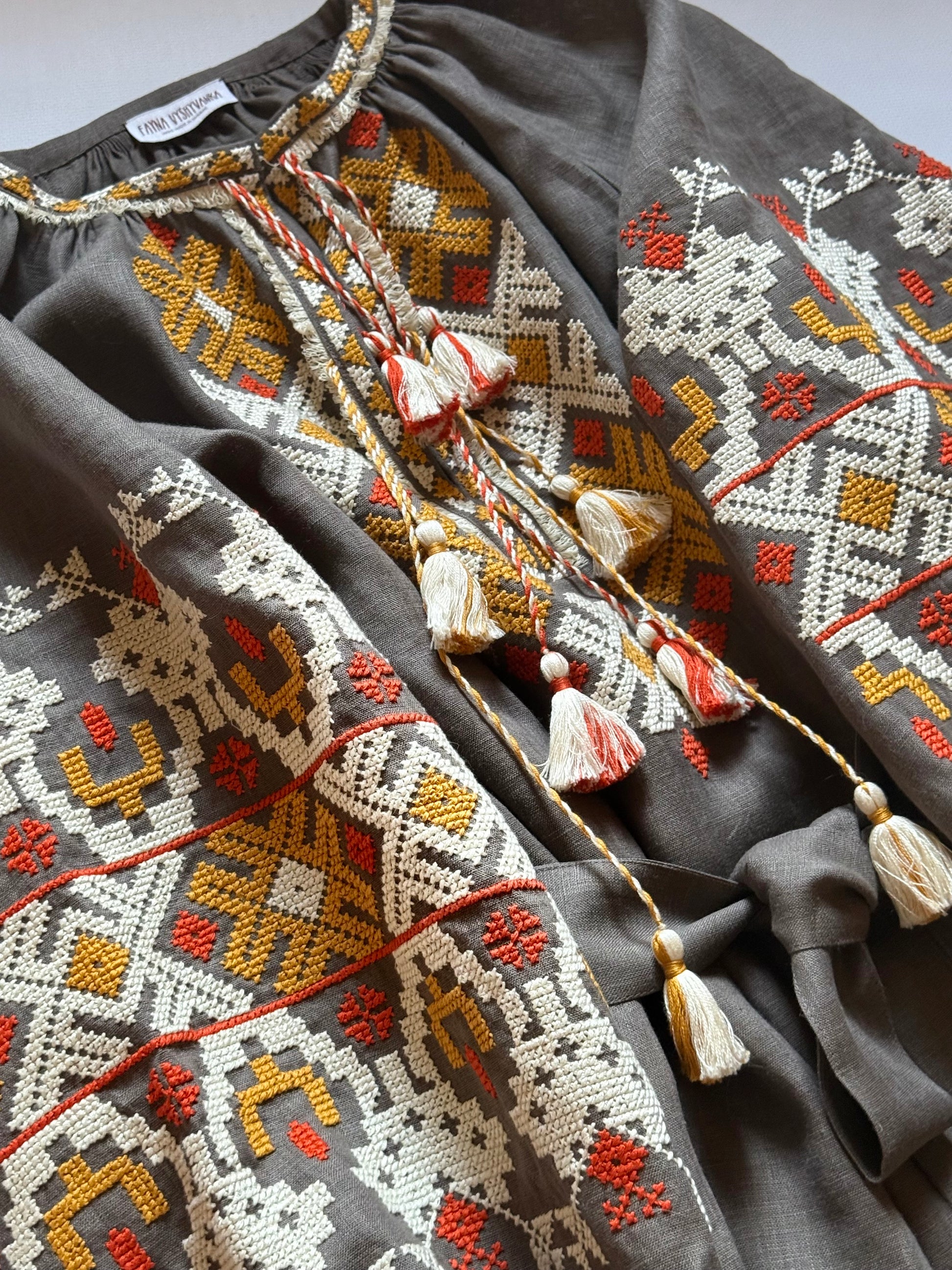 Linen Dress With Handmade Embroidery