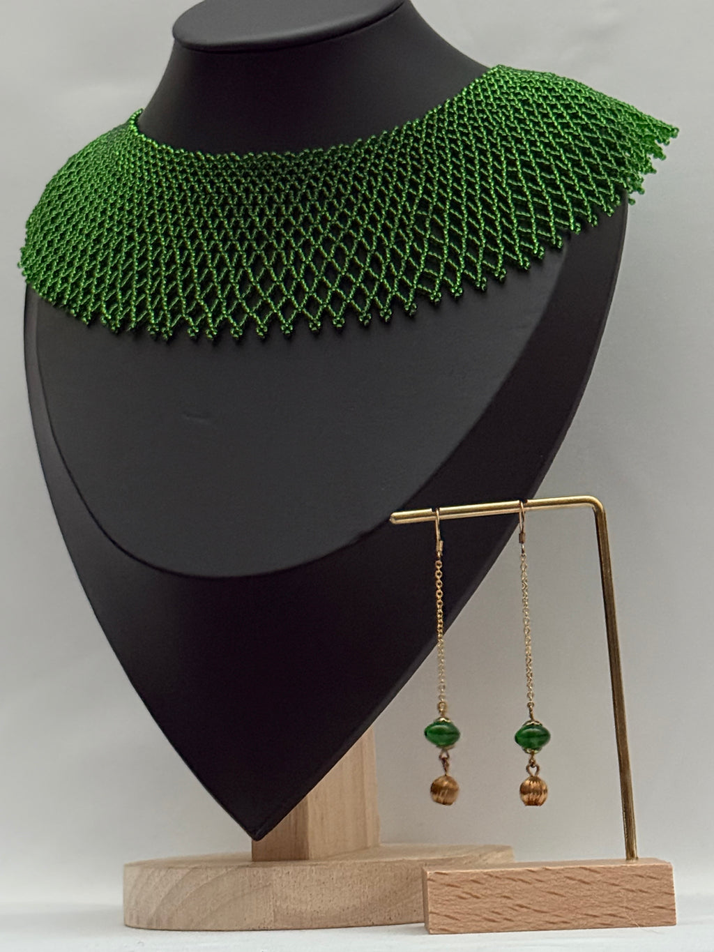 Green Sylianka Beaded Necklace with Earrings