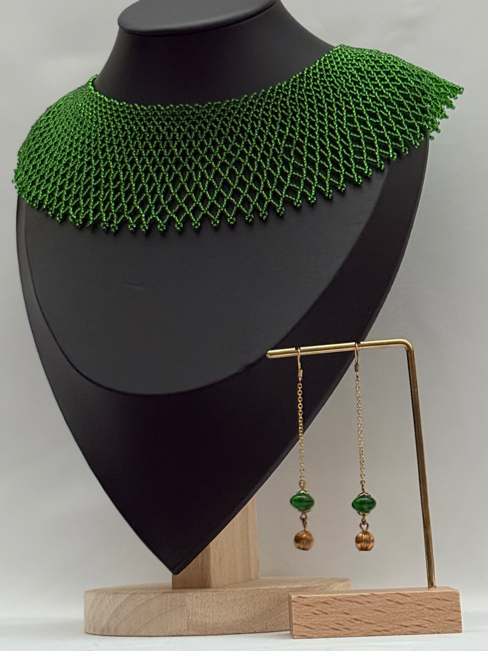 Green Sylianka Beaded Necklace with Earrings