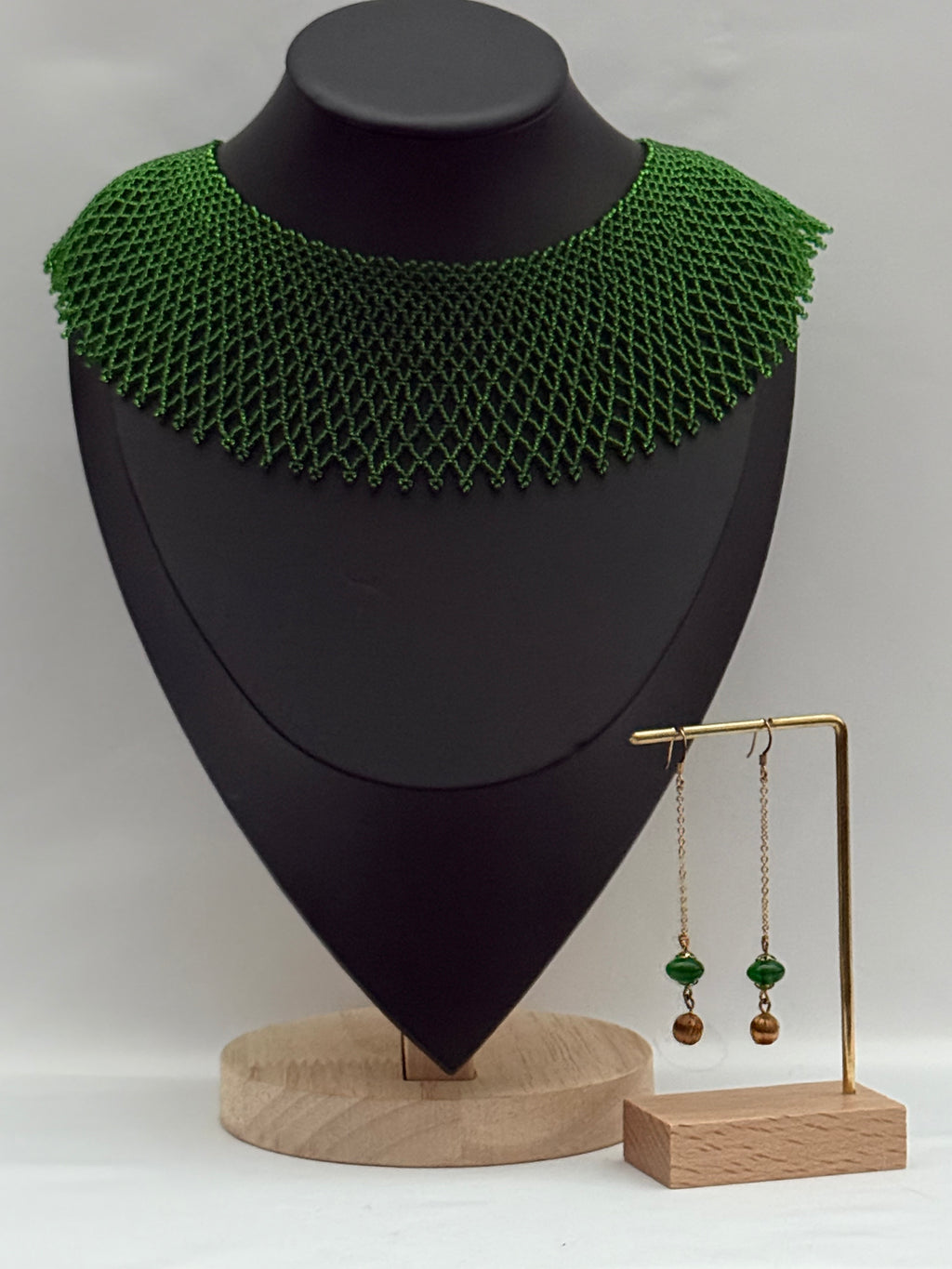 Green Sylianka Beaded Necklace with Earrings