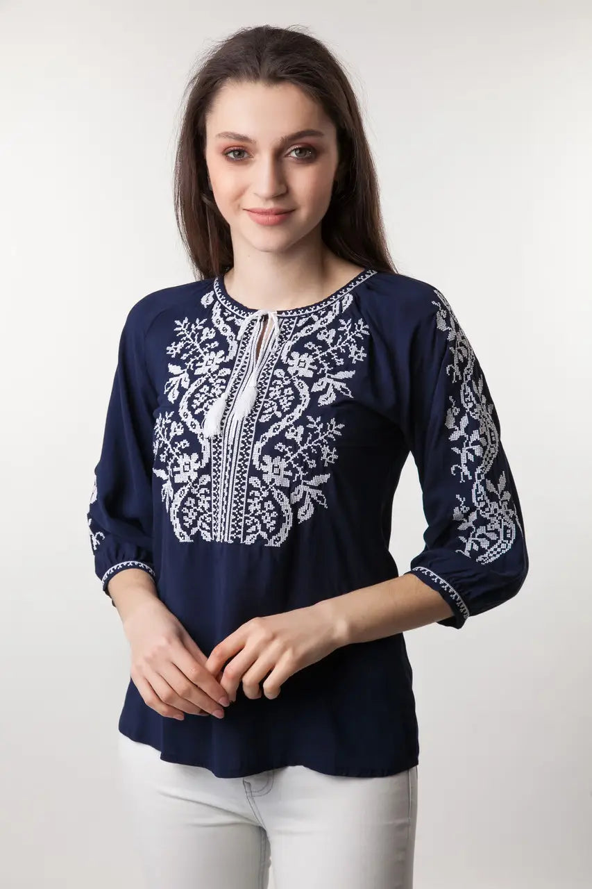 Women’s Embroidered Blouse, 3/4 Sleeve