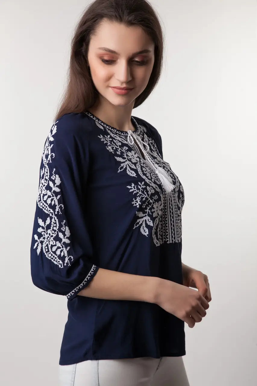 Women’s Embroidered Blouse, 3/4 Sleeve