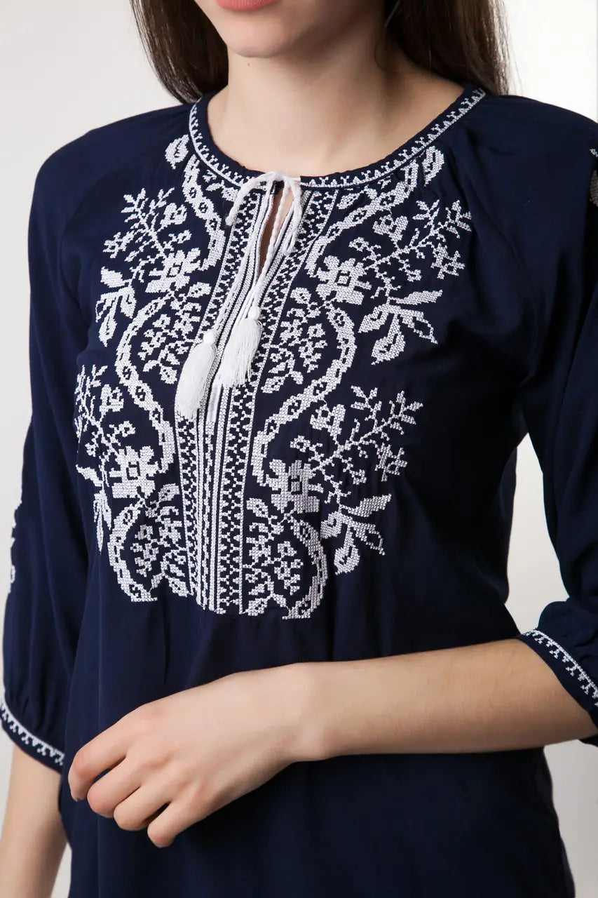 Women’s Embroidered Blouse, 3/4 Sleeve