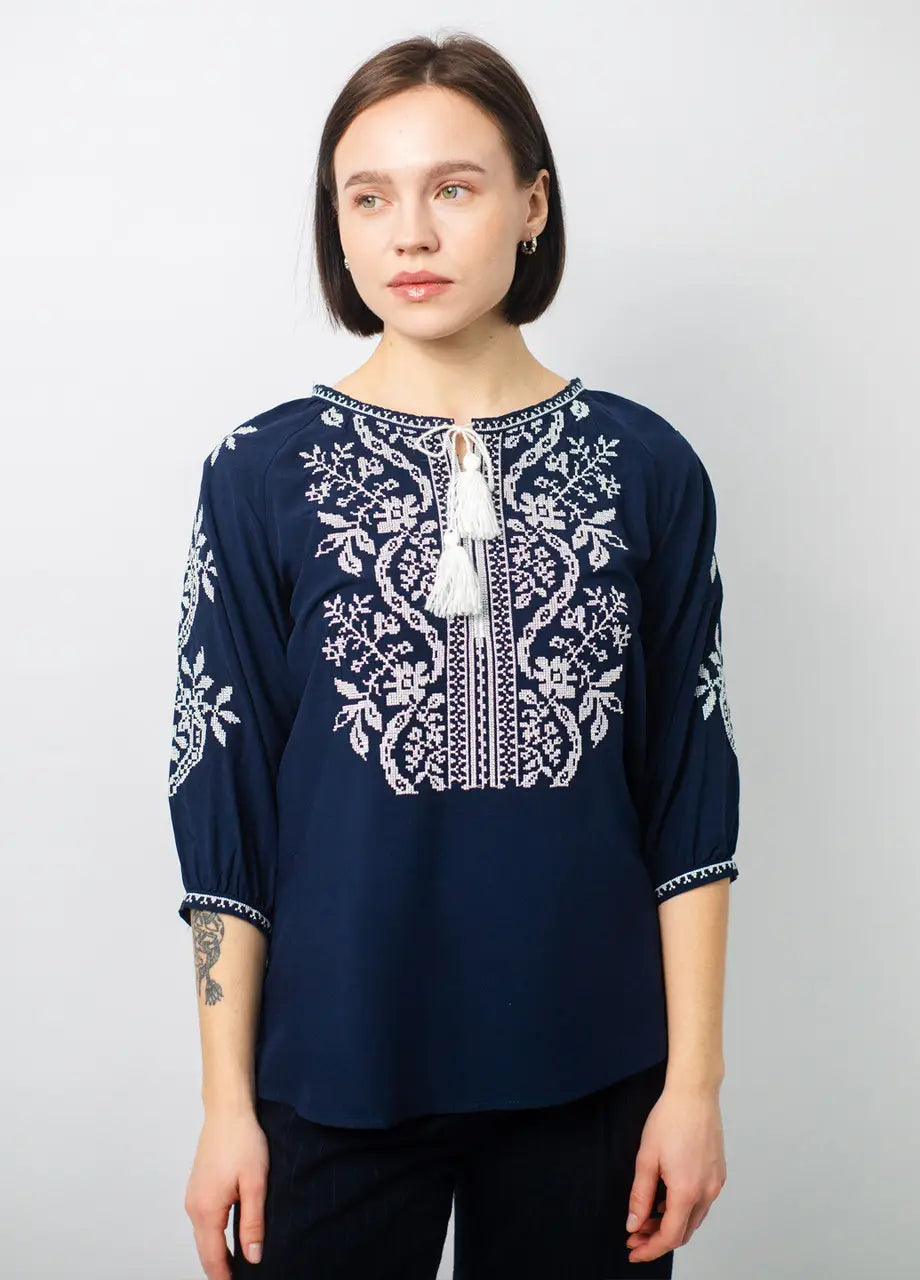 Women’s Embroidered Blouse, 3/4 Sleeve