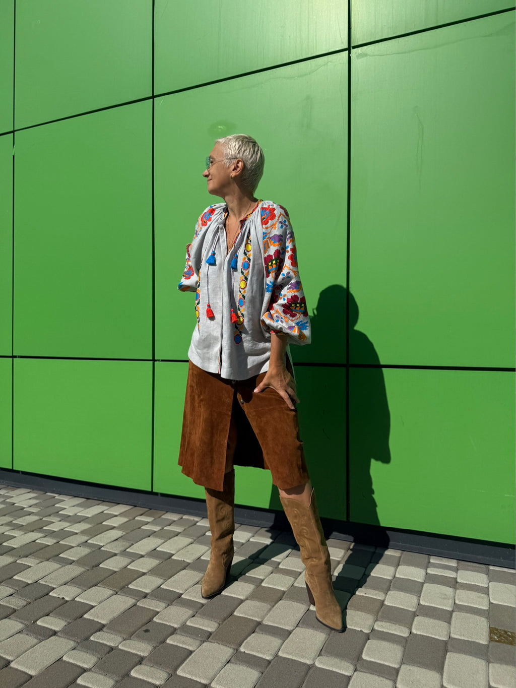 Exclusive Handmade Vyshyvanka On Grey Linen