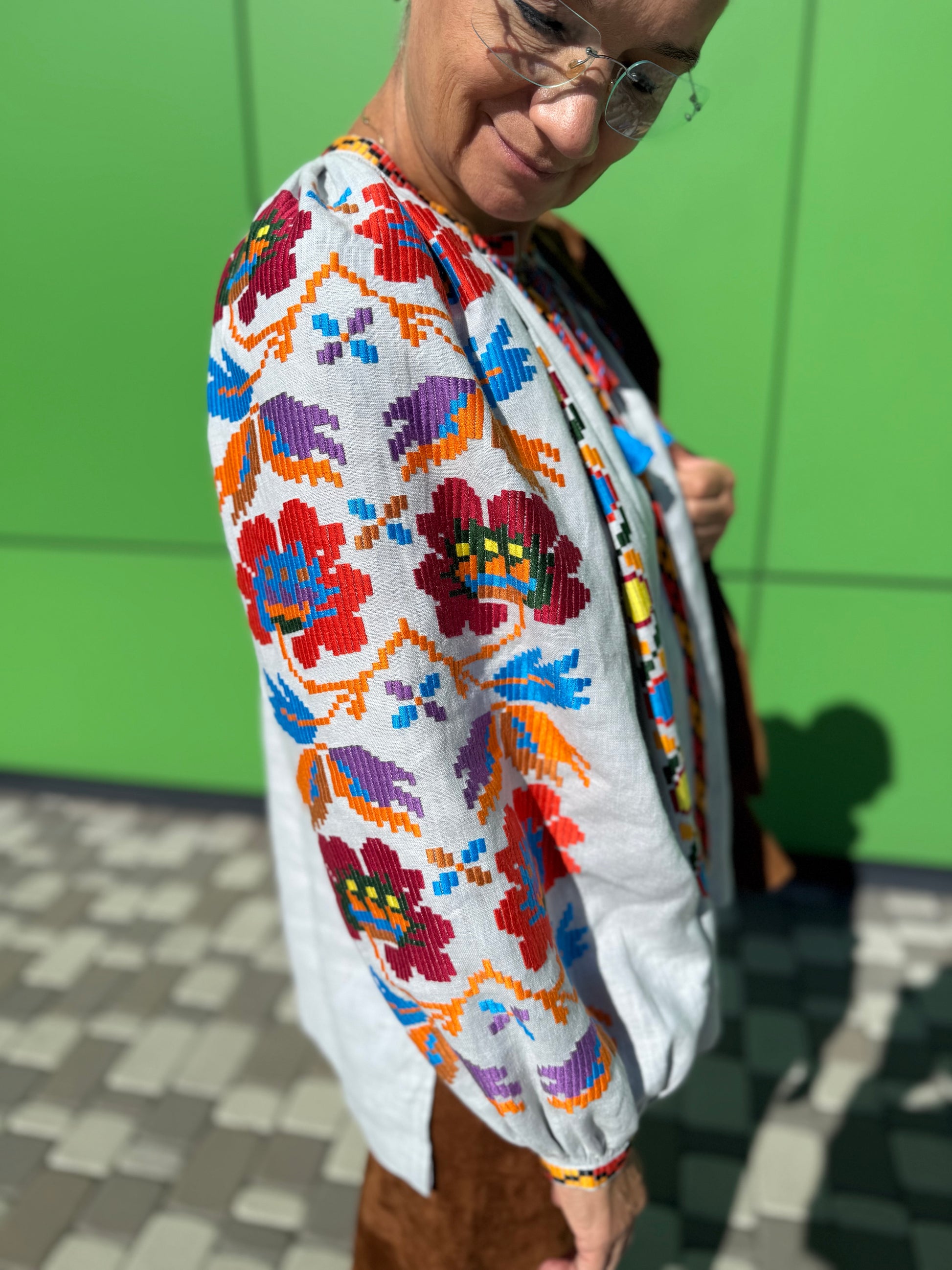 Exclusive Handmade Vyshyvanka On Grey Linen