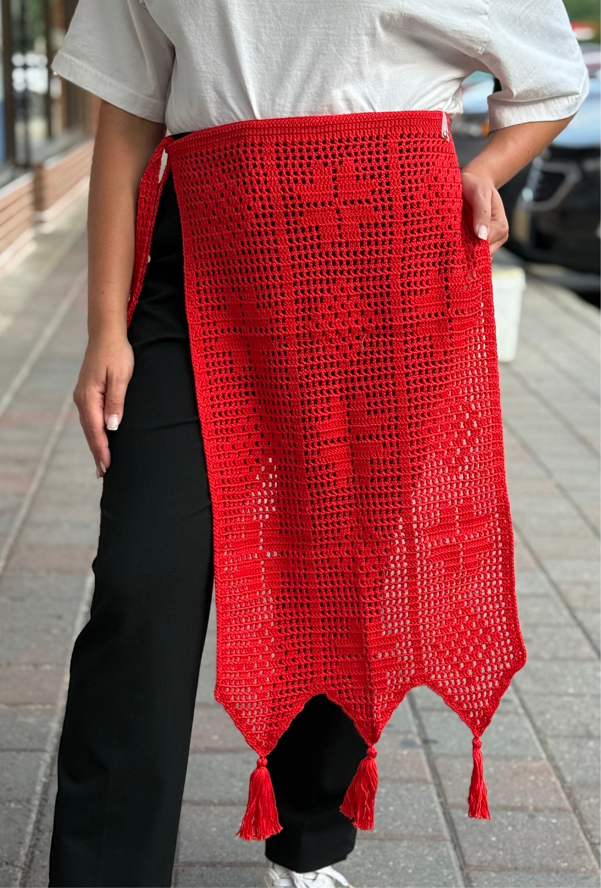 Hand-Knitted “Zapaska” with Traditional Ukrainian Ornament Red Colour