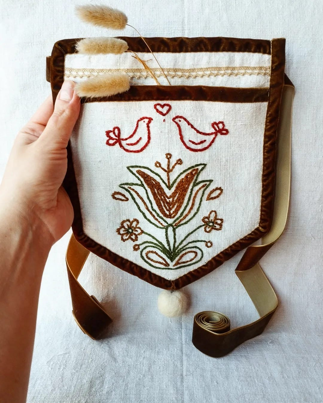 Pouch pocket with authentic hand embroidery