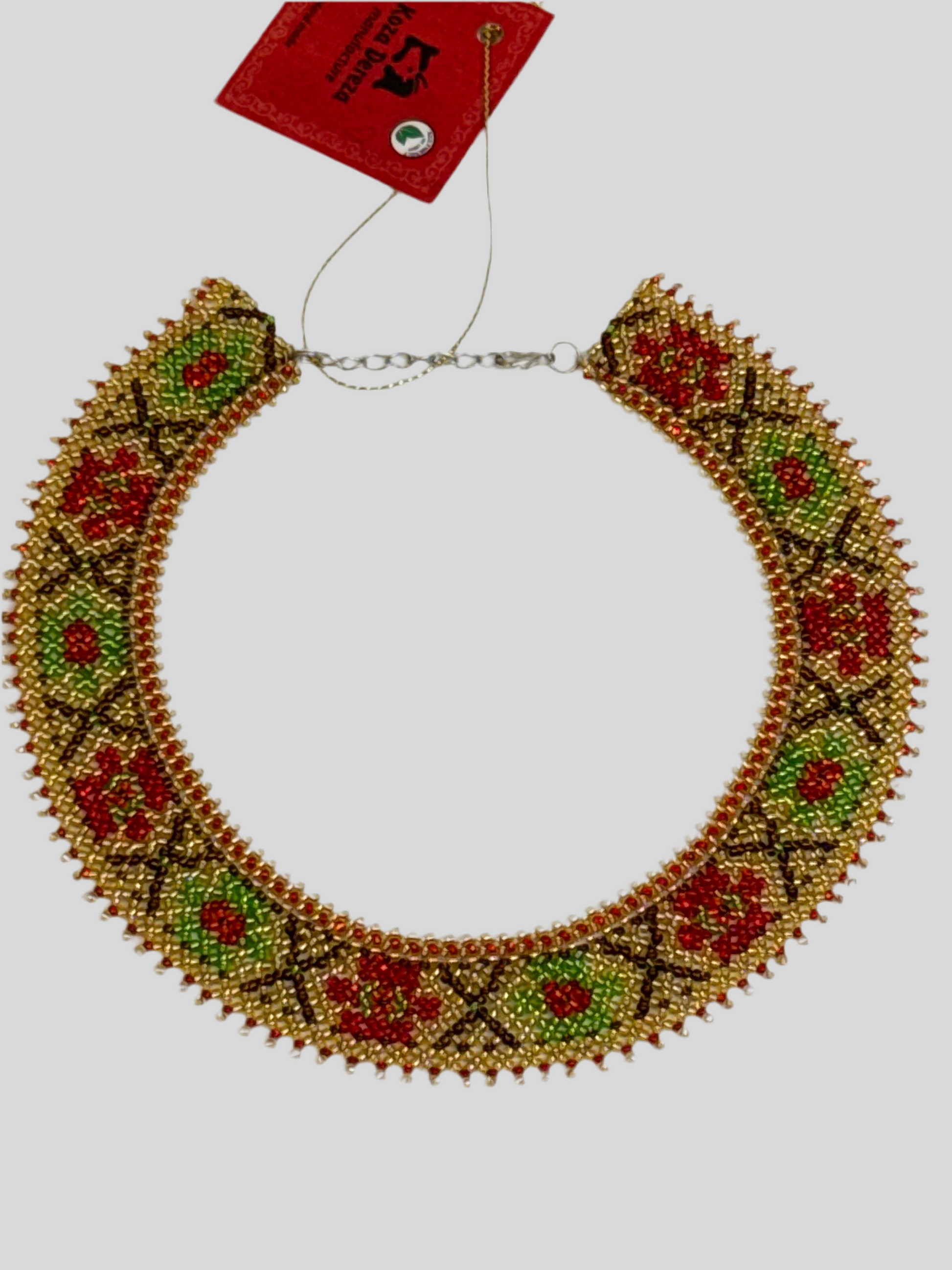 Beaded Necklace "Gold with Flowers"