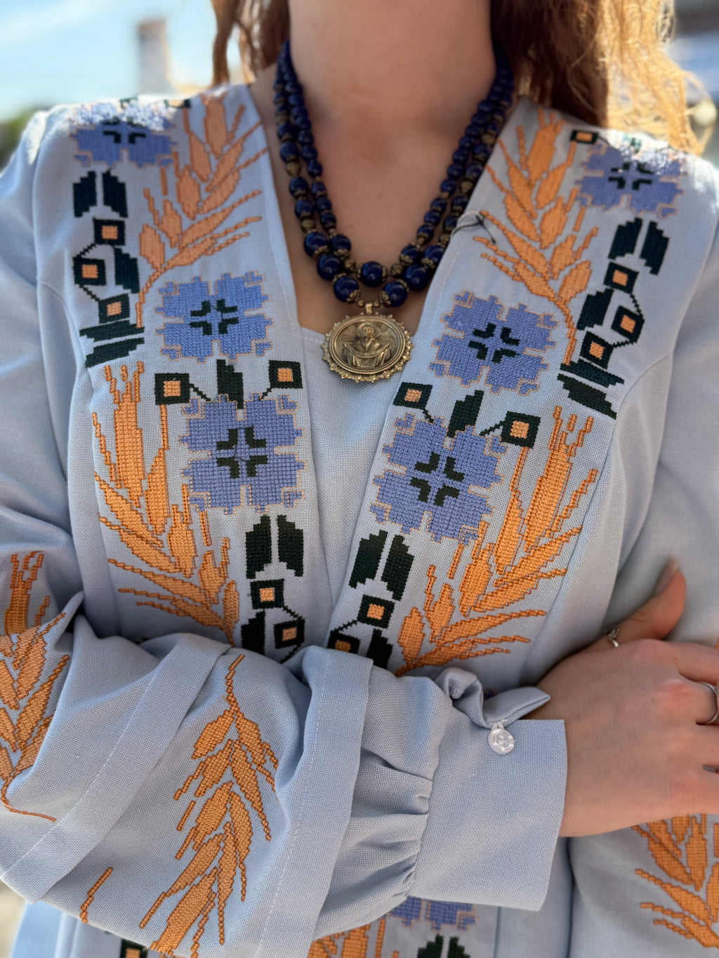 Women’s Embroidered Shirt "Cornflowers" – Light Blue Ukrainian Vyshyvanka with Floral Motifs