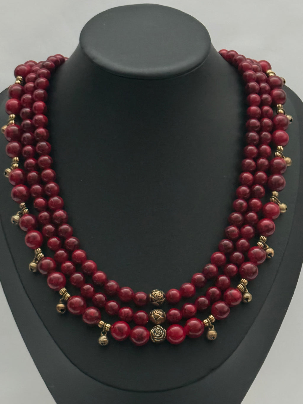 Triple-Strand Ceramic Necklace “Troianda” with Dangling Pendants | Handmade