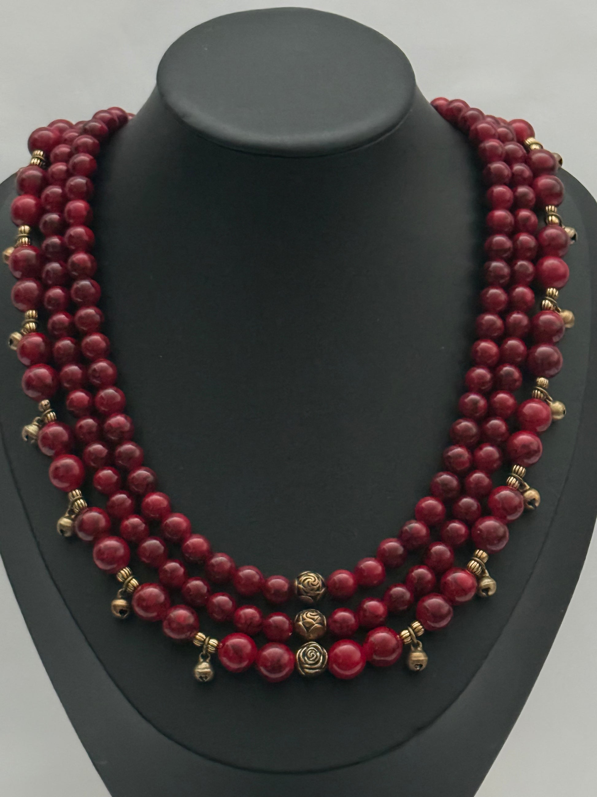 Triple-Strand Ceramic Necklace “Troianda” with Dangling Pendants | Handmade