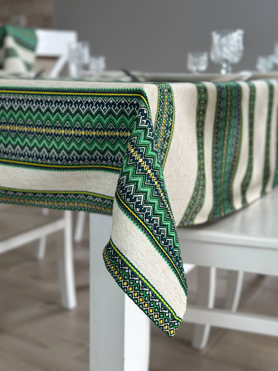 Woven Tablecloth With Traditional Ornament Green