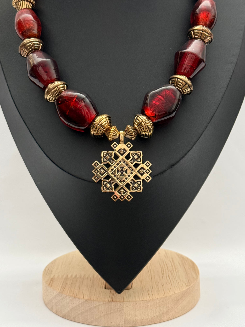 Red Vintage Murano Glass Necklace with Traditional Brass Zgarda