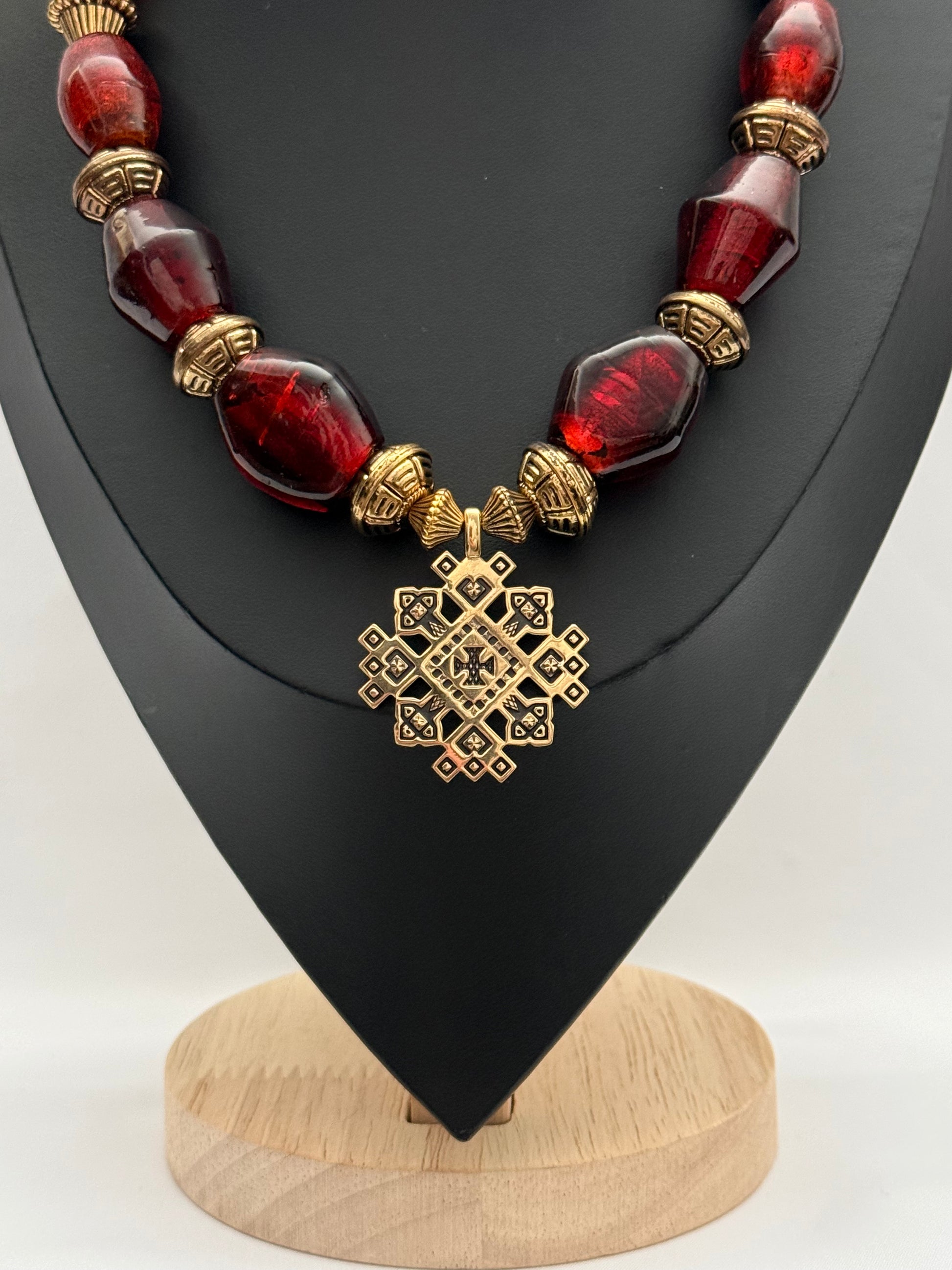 Red Vintage Murano Glass Necklace with Traditional Brass Zgarda