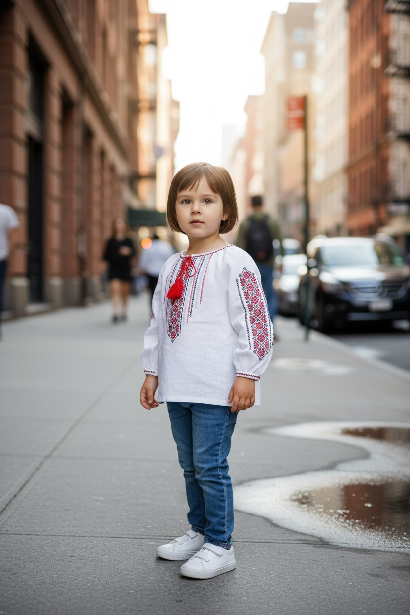 Girls White Vyshyvanka Long Sleeve In Ukrainian Traditions