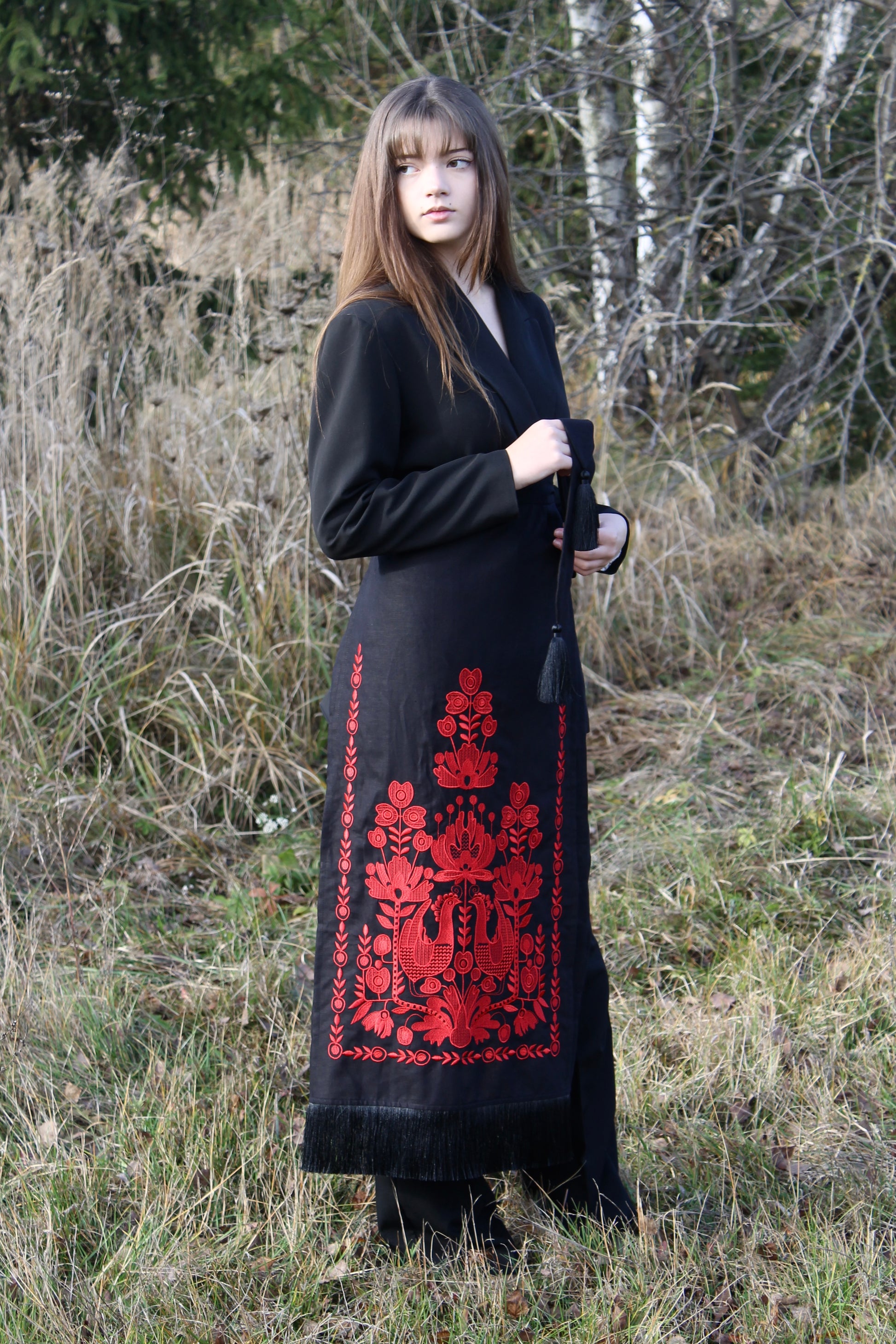 Embroidered Ukrainian-Style Apron with Fringe “Ancient Motifs”