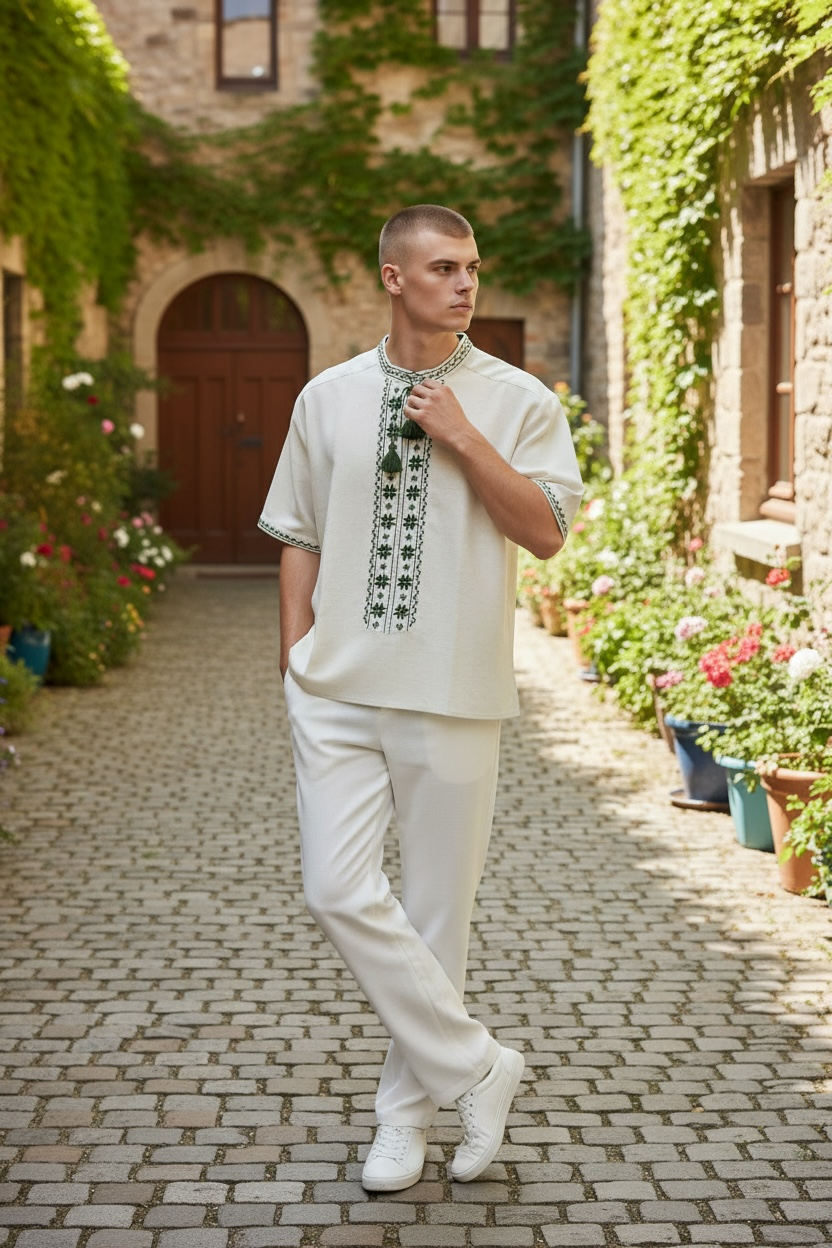 Men’s Linen Vyshyvanka With Traditional Embroidery Short Sleeve