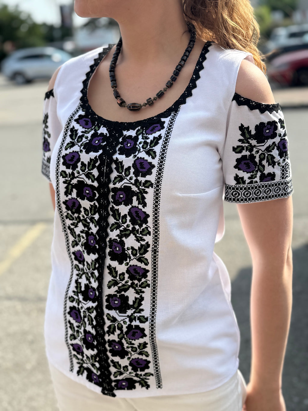 Women’s Embroidered Shirt "Festive" – Short Sleeve Ukrainian Vyshyvanka with Colorful Floral Embroidery