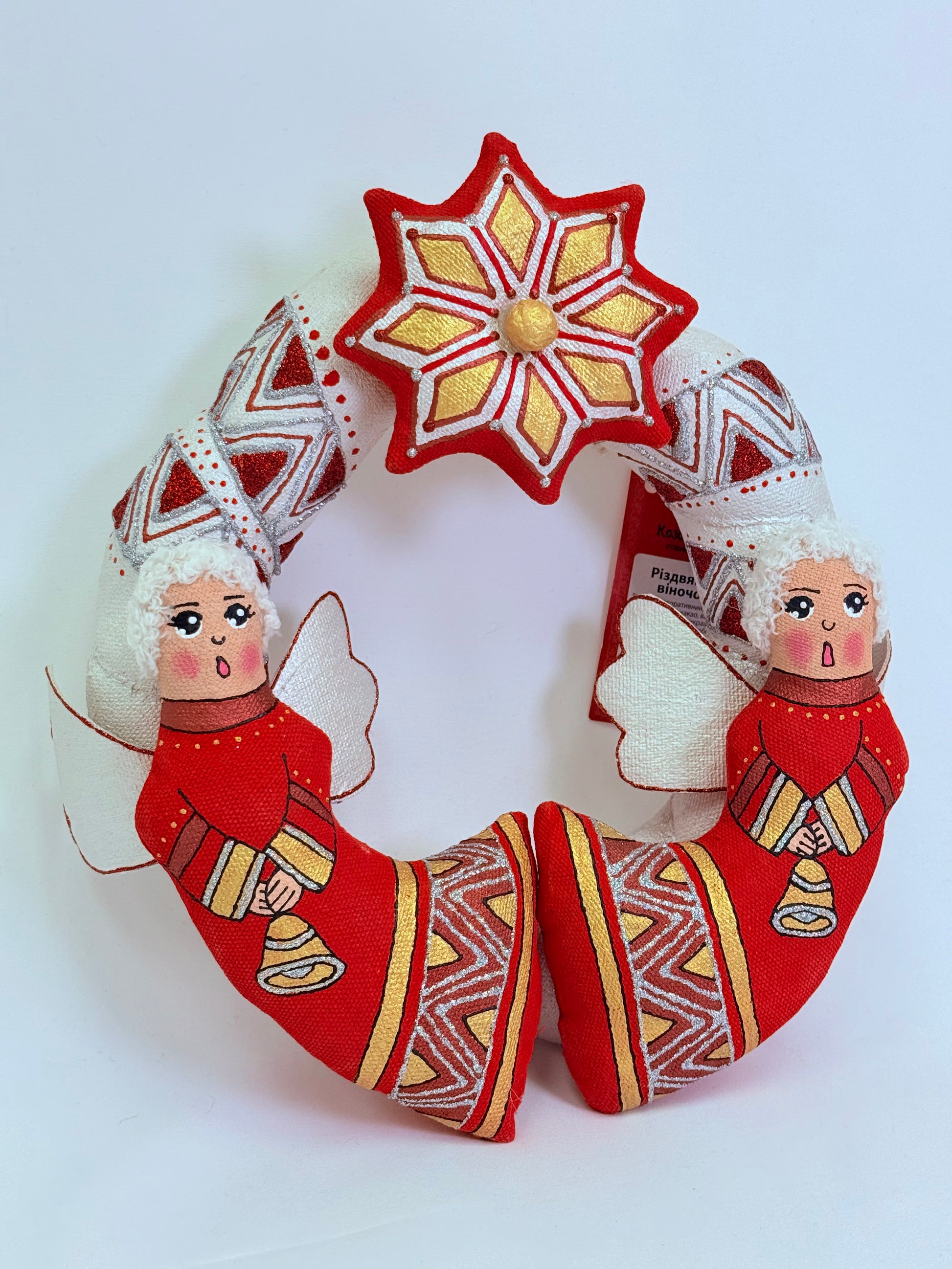 Decorative Wreath 'Christmas Silver-Red with Angels'